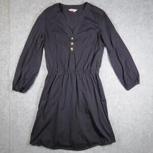 Lilly Pulitzer Womens Beckett Dress Black Pima Cotton Henley V Neck Size Small